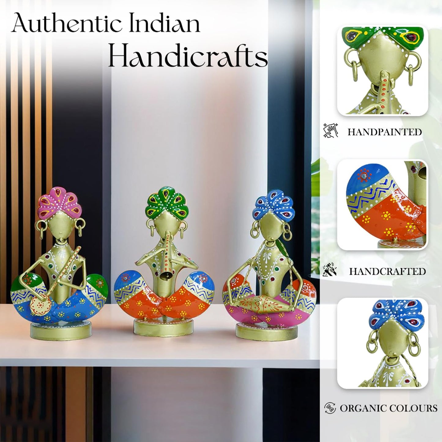 Ekhasa Musical Figurines Set of 3 - Perfect for office desk decor