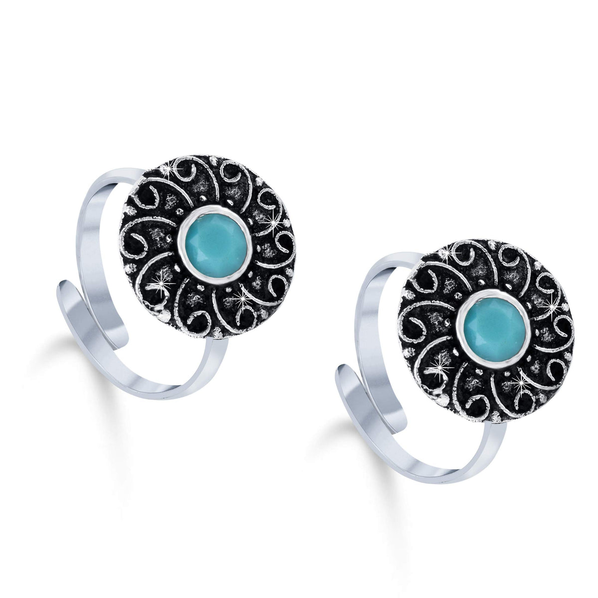 Yellow Chimes Oxidised Toe Rings - Floral Design for Women