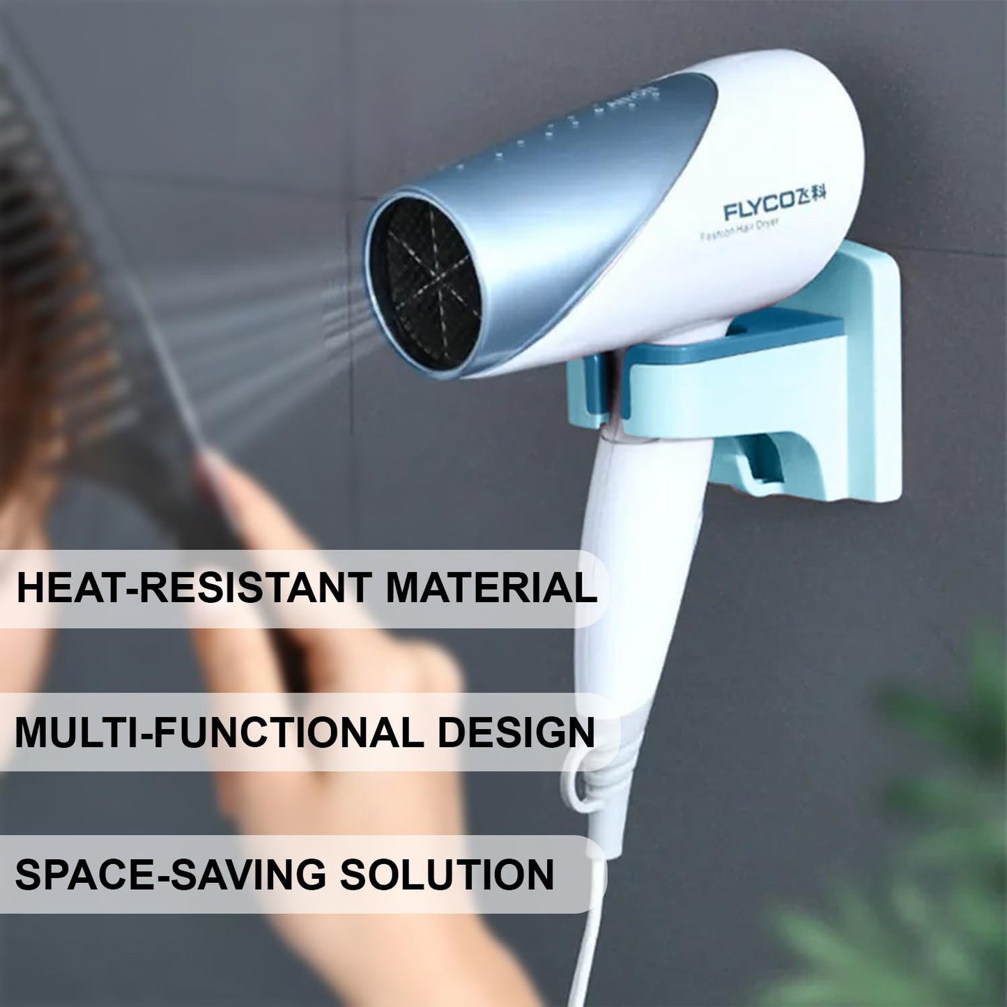 Kuber Hair Dryer Holder - Modern blue design for bedrooms