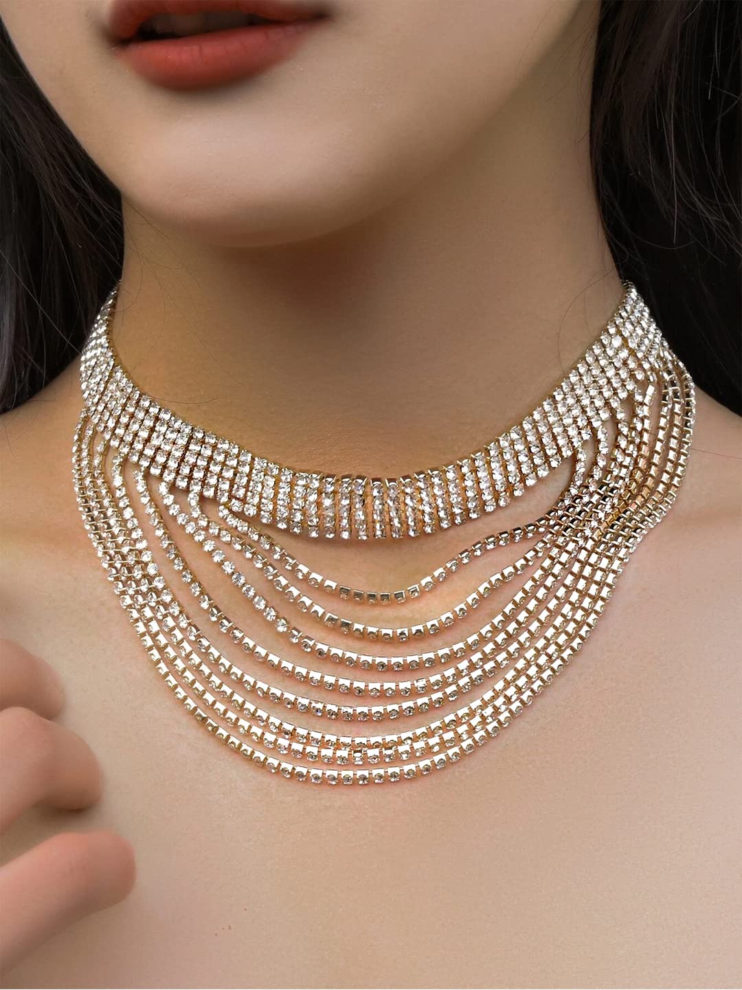 Yellow Chimes Rhinestone Neck Choker - Evening Events