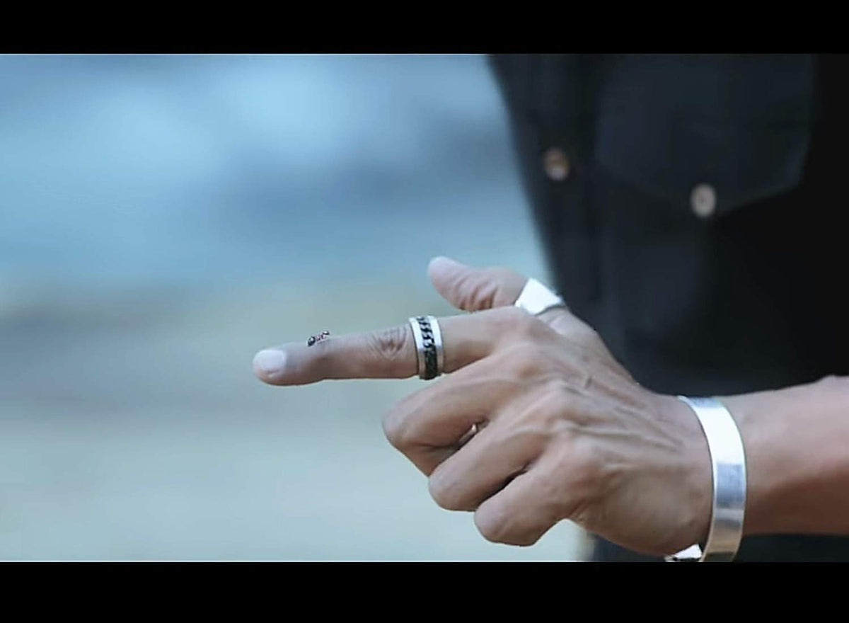 Yellow Chimes stainless steel black chain ring - perfect for casual wear