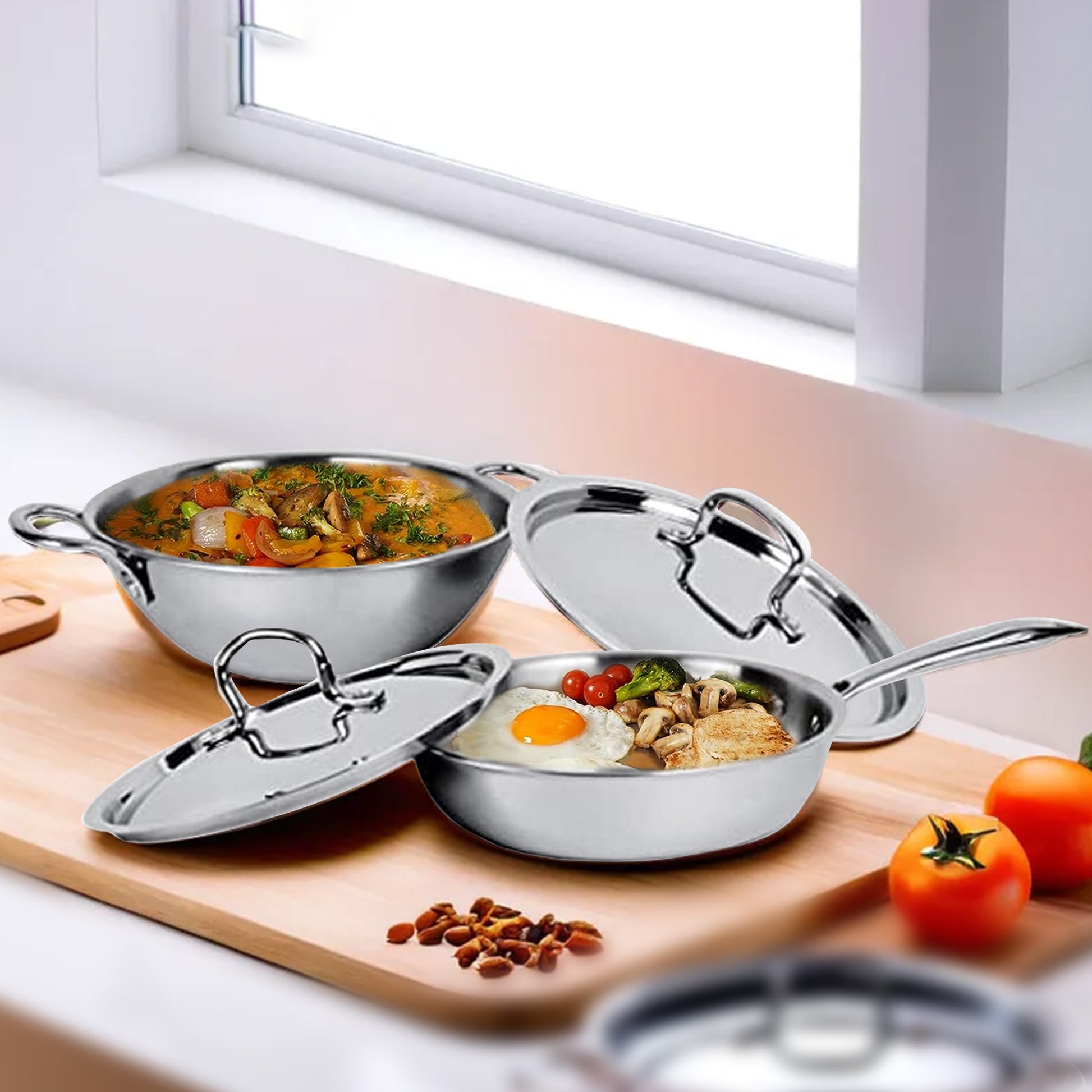 Buy Triply Stainless Steel Frying Pan 22 cm Easy Grip Handles The