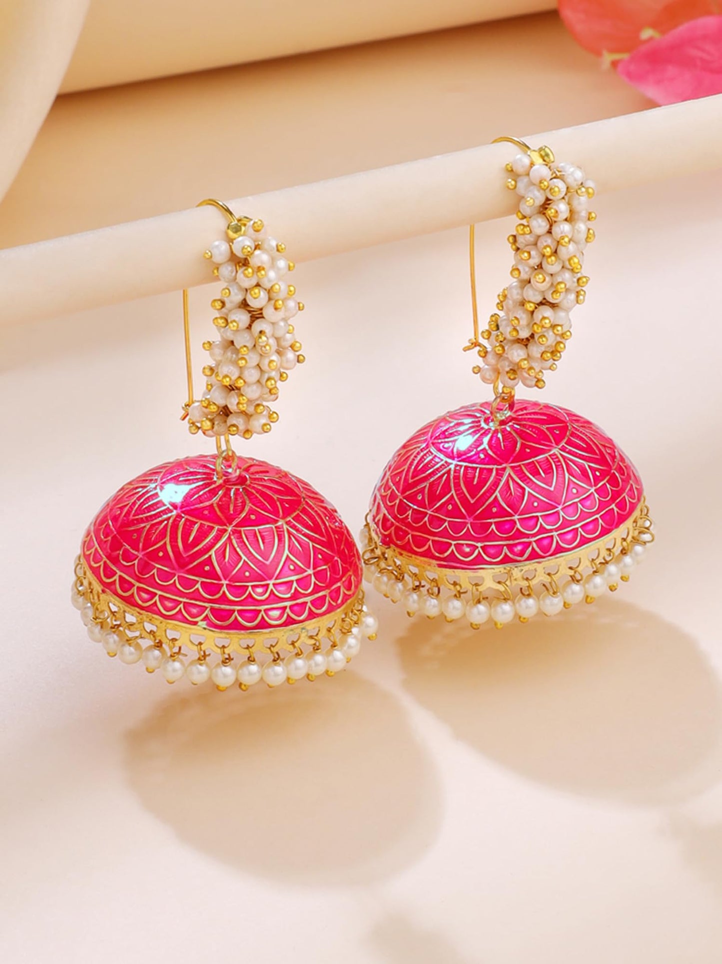 Yellow Chimes Meenakari Jhumka Earrings - Traditional Style