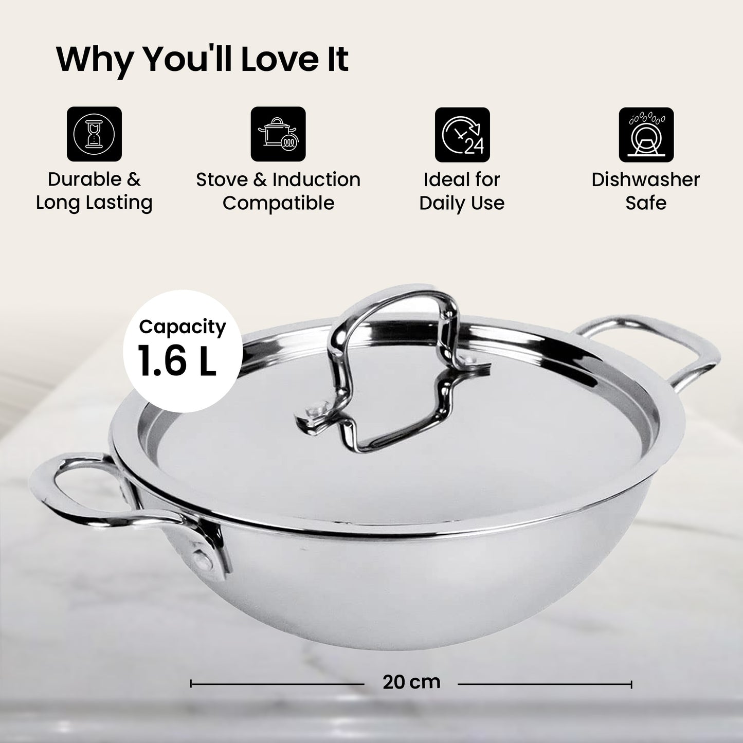 SAVYA HOME 20 cm kadai - Ideal for small and big meals