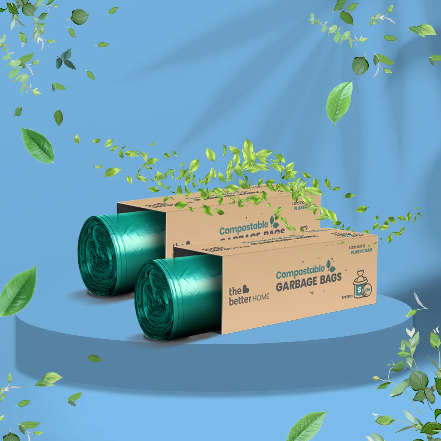 Garbage Bags | Small - 43 cm X 48 cm | Compostable, Biodegradable, Eco-friendly | 15 bags per roll, Pack of 2