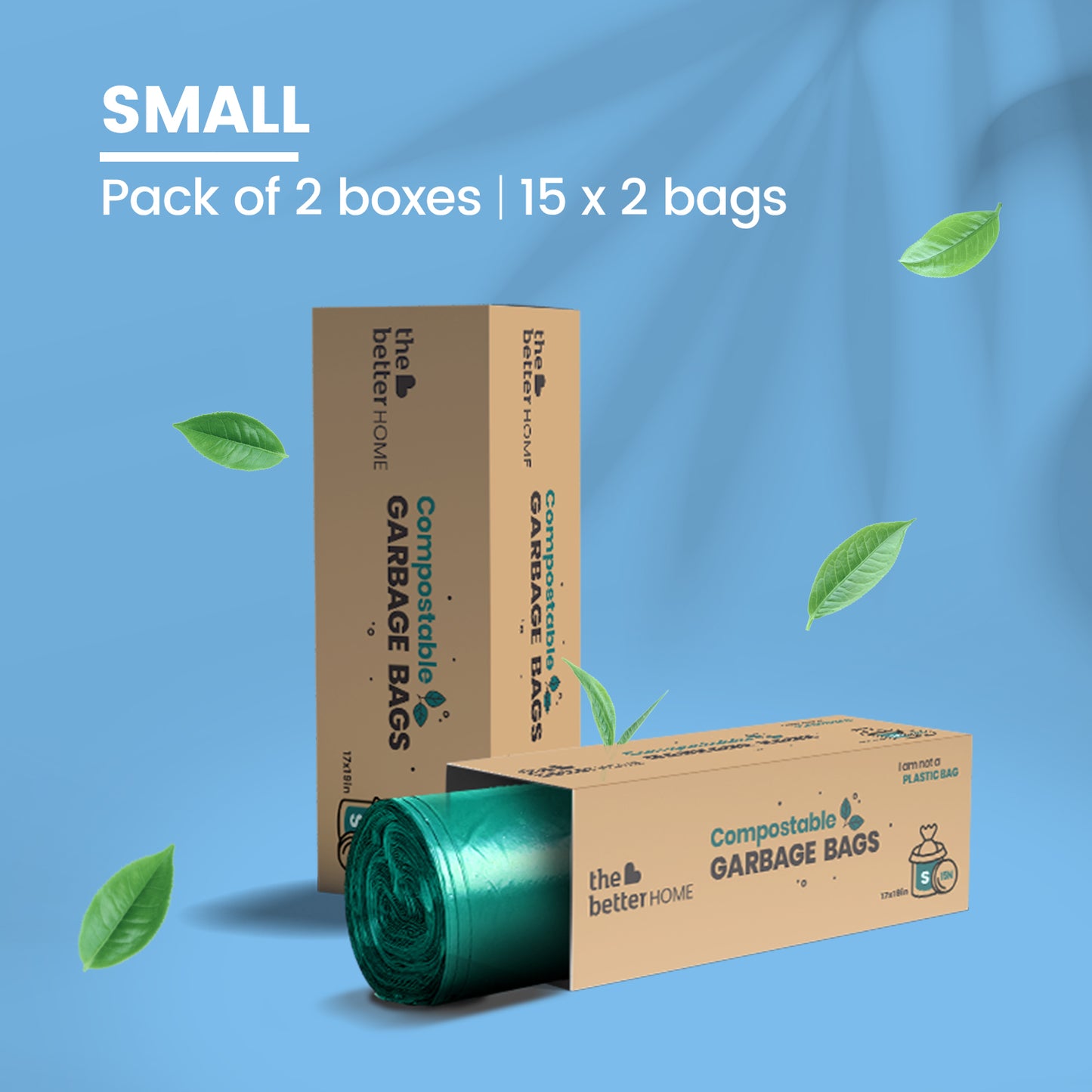 Garbage Bags | Small - 43 cm X 48 cm | Compostable, Biodegradable, Eco-friendly | 15 bags per roll, Pack of 2