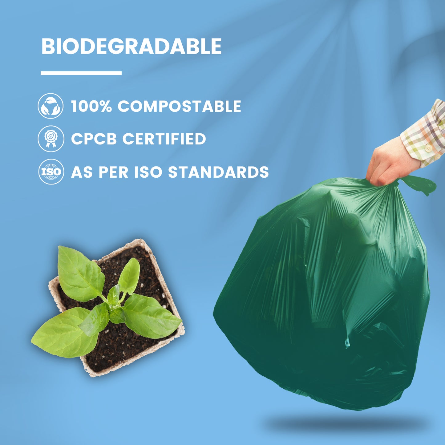 Garbage Bags | Small - 43 cm X 48 cm | Compostable, Biodegradable, Eco-friendly | 15 bags per roll, Pack of 2