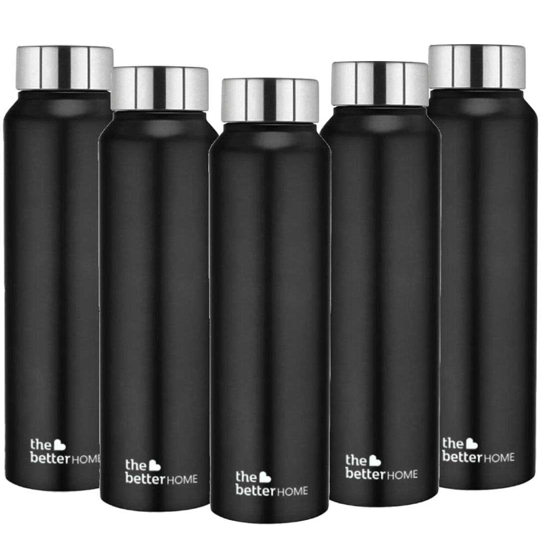 Stainless Steel Water Bottle 500ml (Pack of 5) - Black