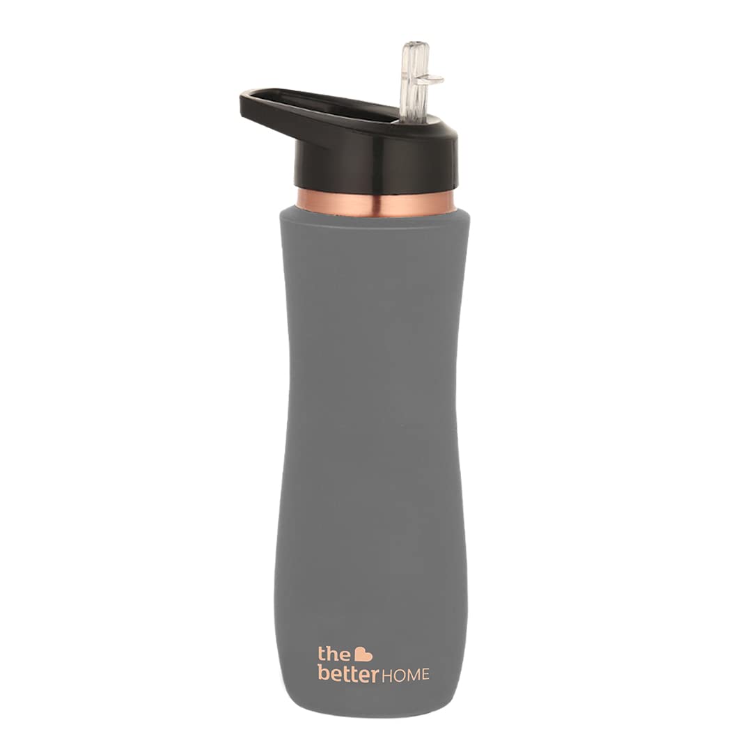 Copper Water Bottle with Sipper - 100% Pure, BPA Free & Non Toxic | 700ml | Grey | Reusable