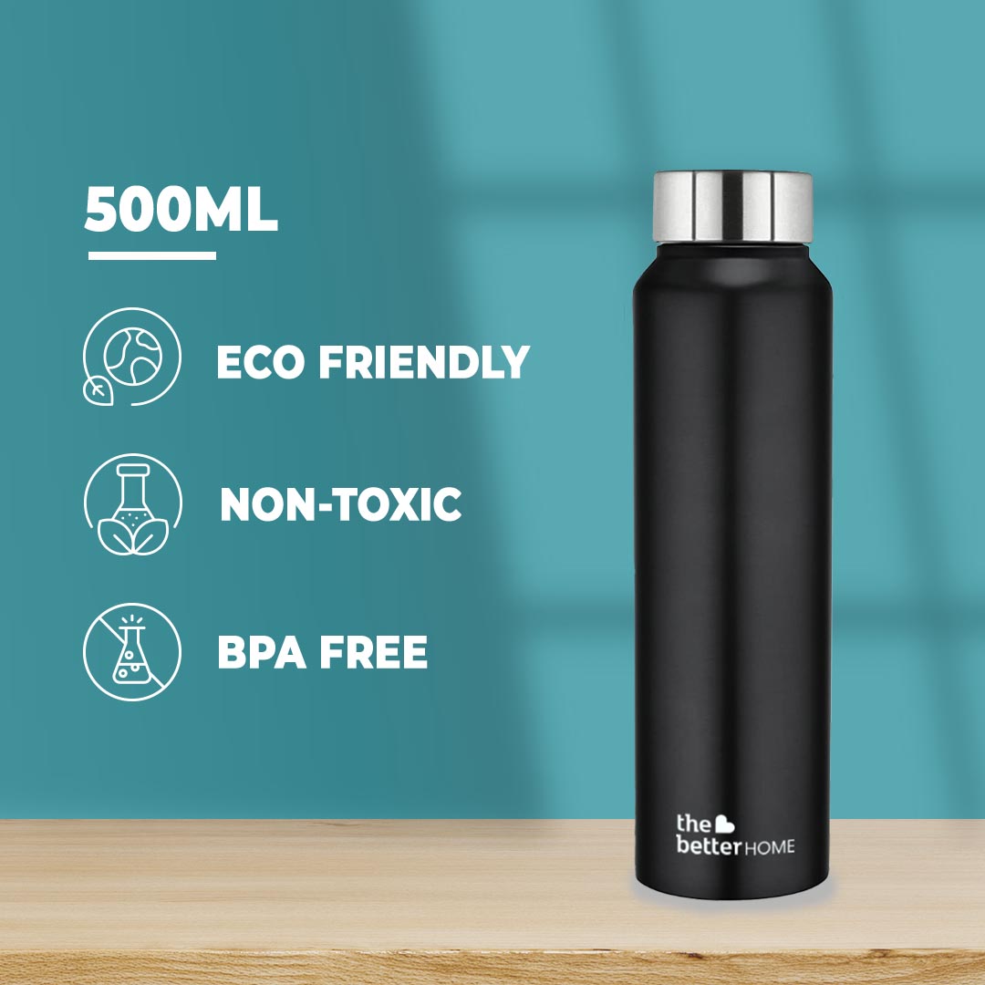 Stainless Steel Water Bottle 500ml Black (Pack of 3)