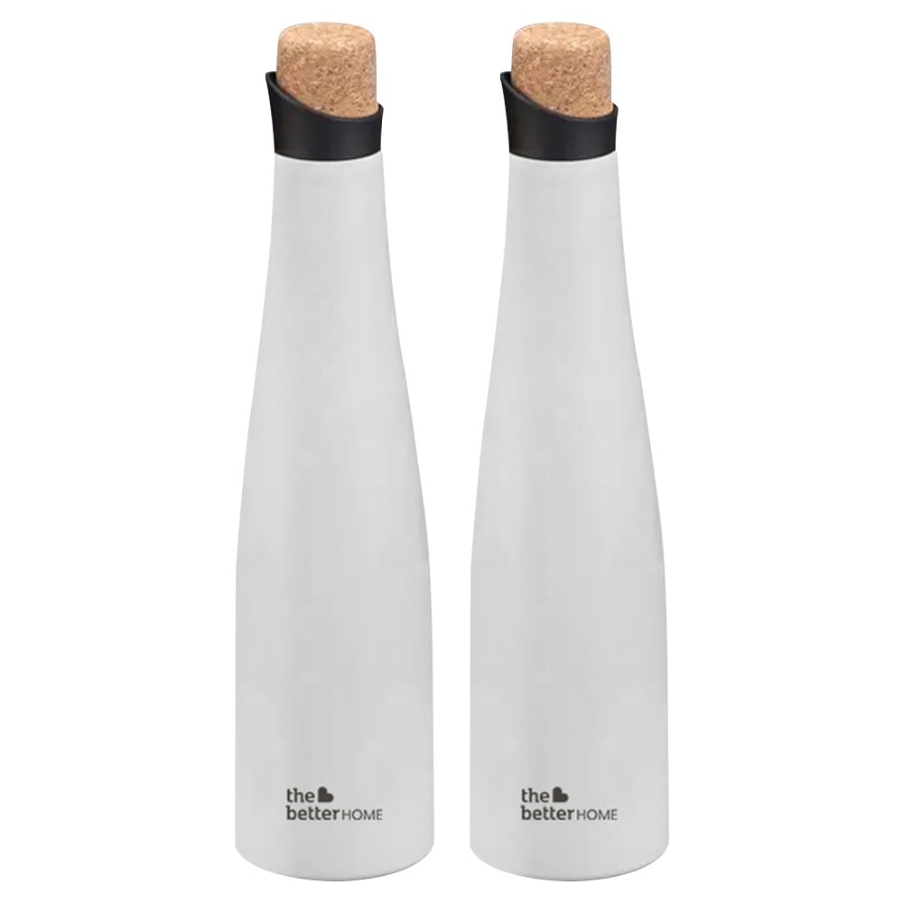 Combo: Insulated Stainless Steel Water Bottle - 18h Insulation, Leak Proof, BPA Free, Cork Cap, 500ml, White