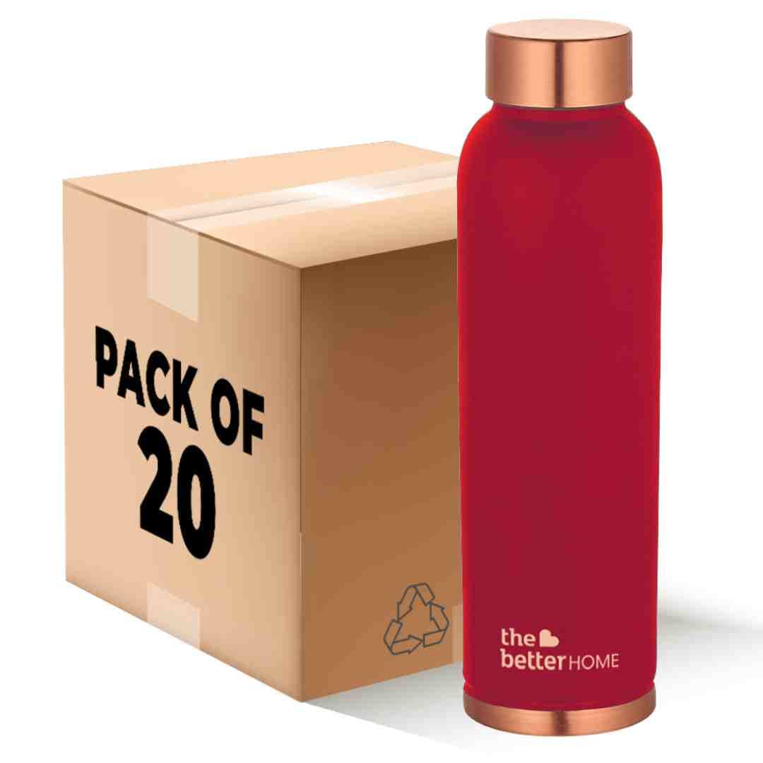 1000 Copper Water Bottle - 900ml | 100% Pure Copper Bottle | BPA Free & Non Toxic Water Bottle with Anti Oxidant Properties of Copper | Maroon (Pack of 20)