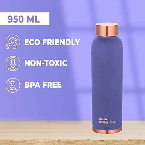 The Better Home 100% Pure Copper Water Bottle 1 Litre, Purple & Savya Home 4 pcs Big Plate Set (Purple)