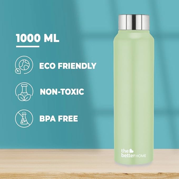 Pack of 1: Stainless Steel Water Bottle - Leak Proof, Durable, BPA Free | Eco Friendly | 1 Litre | Silver