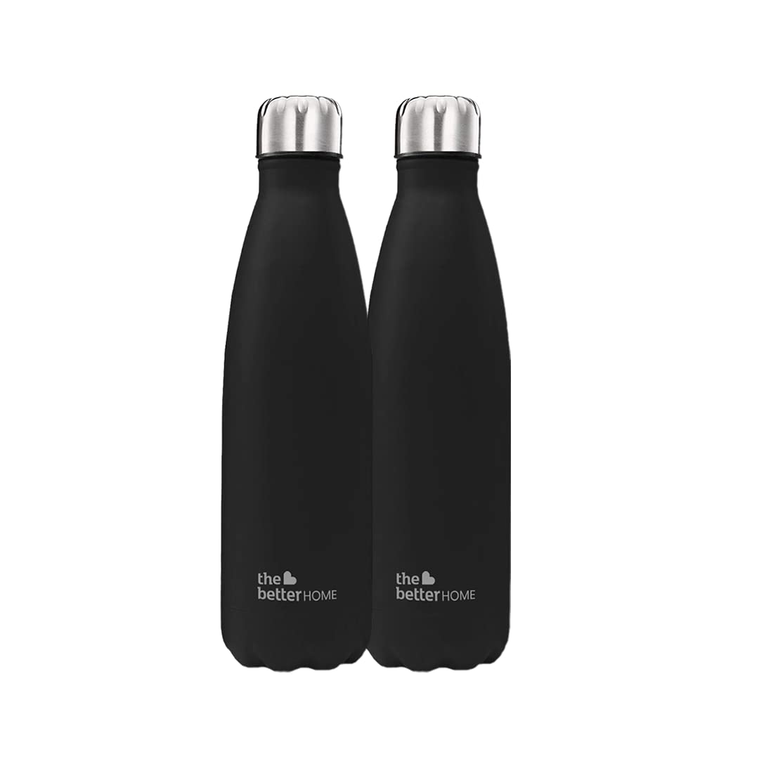 Pack of 2: Thermosteel Water Bottles - Double Wall, Leakproof, Insulated | 500 ml | Black | For Travel & Office