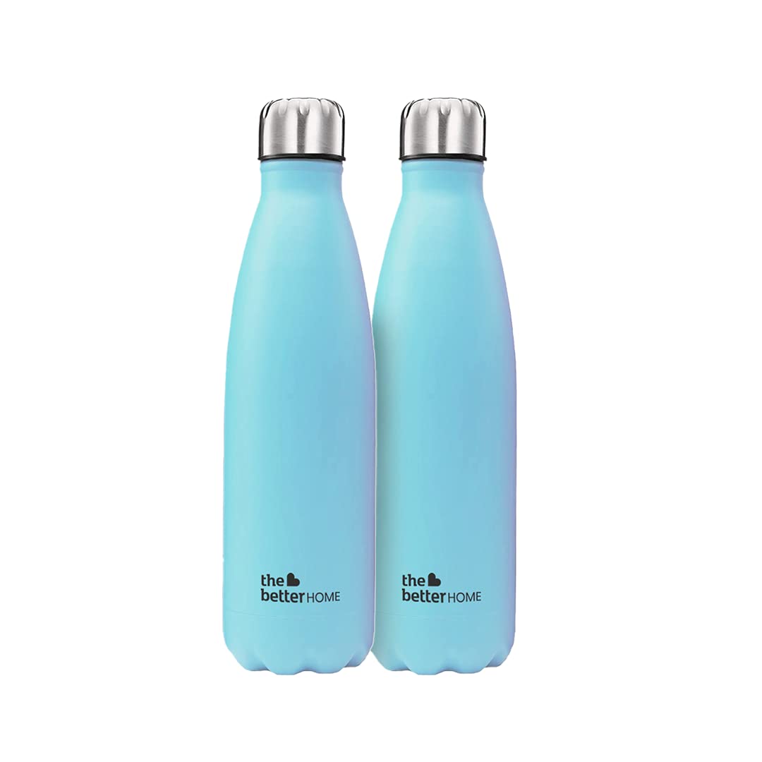 500 Stainless Steel Insulated Water Bottle 500ml | Thermos Flask 500ml | Hot and Cold Steel Water Bottle 500ml (Pack of 2, Blue)