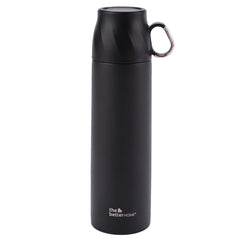 Insulated Flask 500ml with Cup, Thermos Flask, Coffee Flask & Tea Flask for Home & Office Use, Leak Proof & Rust Proof Small Flask, 6 Hours Hot & Cold (Black, Stainless Steel)