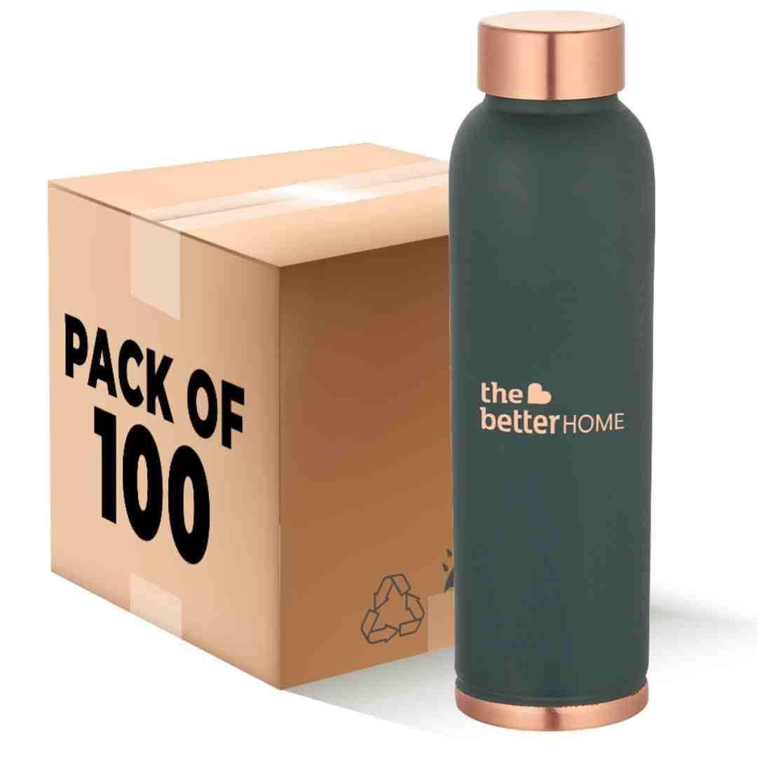 Combo: Copper Water Bottle - BPA Free, Leak Proof | 1 Litre Capacity | For School Kids | Green