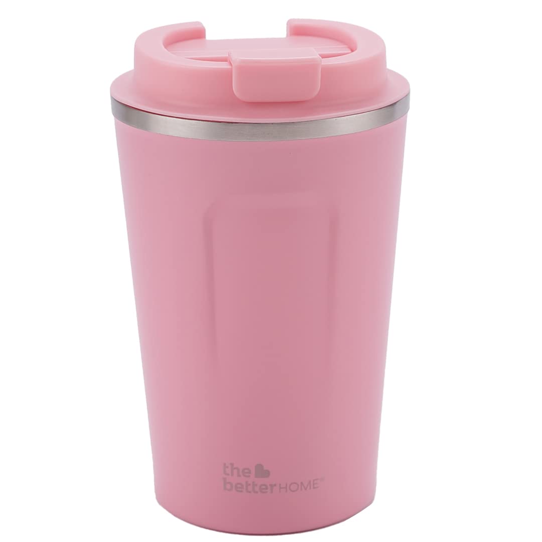 The Better Home 380 ml Insulated Coffee Cup Tumbler | Double Walled 304 Stainless Steel | Leakproof | Spillproof Silicone Rim | 6 hrs hot & Cold | BPA Free | Perfect for Home & Office | Blue (Pink)