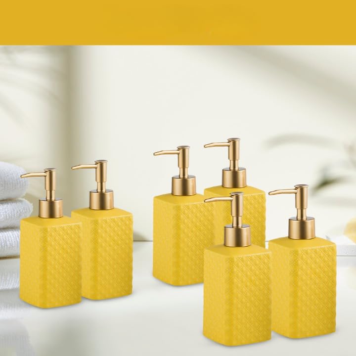 The Better Home 350ml Soap Dispenser Bottle - Yellow (Set of 6) |Ceramic Liquid Pump Dispenser for Kitchen, Wash-Basin, and Bathroom