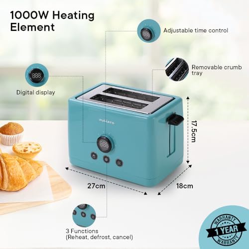 Combo: 1000 Watt 2 Slice Pop-up Toaster with Stainless Steel Water Bottle | Pack of 5 | 1 Litre | Blue