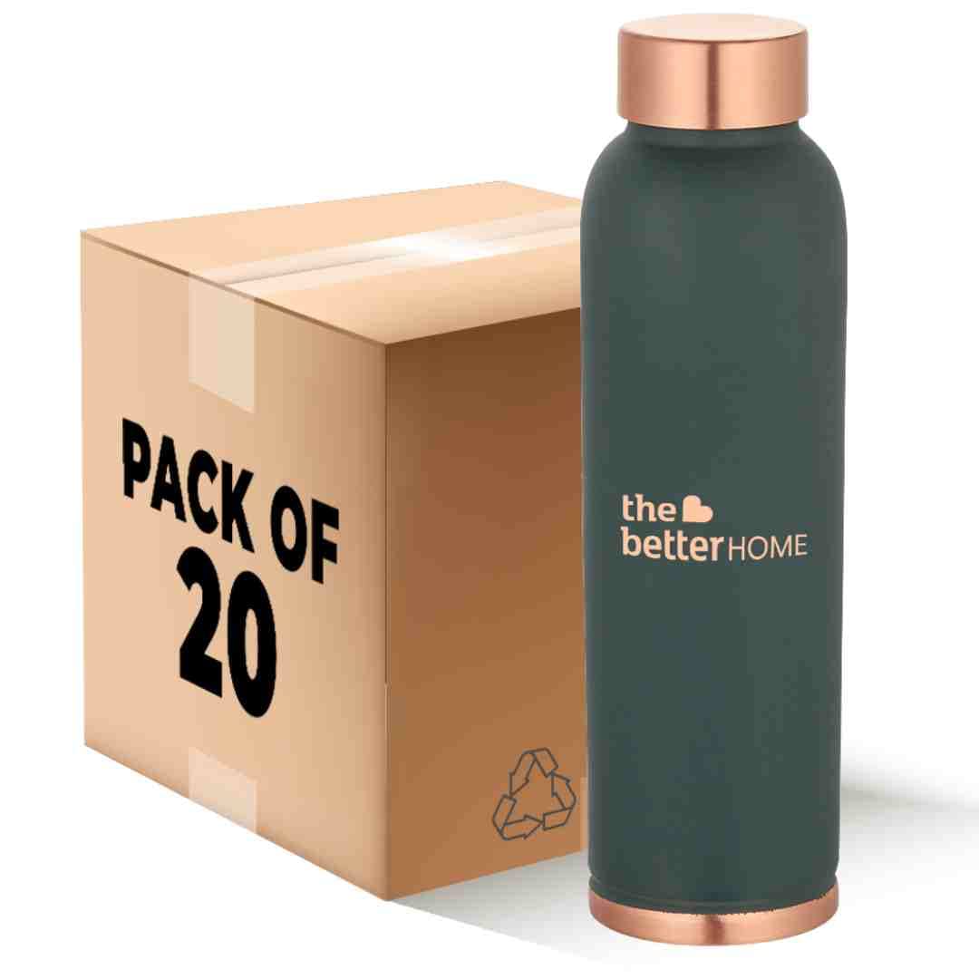 Pack of 20: Copper Water Bottles - BPA Free, Leak Proof | Non-Plastic | 1 Litre | Green