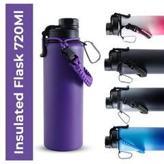 The Better Home Stainless Steel Insulated Water Bottles | 720 ml Each | Thermos Flask Attachable to Bags & Gears | 6 hrs hot & 12 hrs Cold | Water Bottle for School Office Travel | Purple