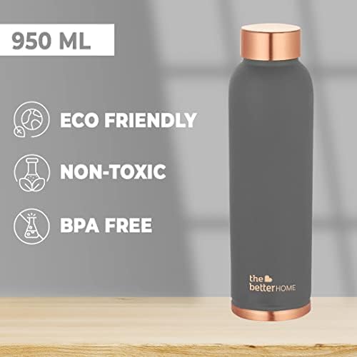 The Better Home 100% Pure Copper Water Bottle 1 Litre, Grey & Savya Home 4 pcs Big Plate Set (Grey)