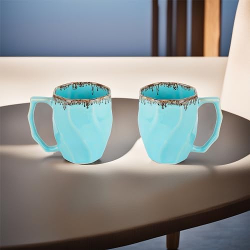 Pack of 8: Ceramic Tea Coffee Cups - Microwave Safe, Scratch Resistant | 280 ml | Sky Blue | Glossy Finish