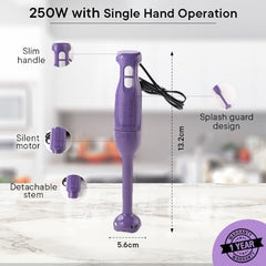 The Better Home FUMATO Turbo 250W Electric Hand Blender Purple & Stainless Steel Water Bottle 1 Litre Pack of 2 Purple