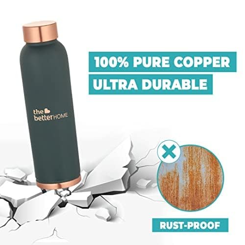 The Better Home 100% Pure Copper Water Bottle 1 Litre, Teal & Savya Home Triply Stainless Steel Tope with Lid, 16 cm (1.5 ltr)