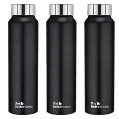 1000 Stainless Steel Water Bottle 1 Litre | Rust-Proof, Lightweight, Leak-Proof & Durable | Eco-Friendly, Non-Toxic & BPA Free Water Bottles 1+ Litre | Black (Pack of 3)