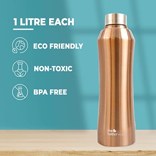 The Better Home 1 litre Stainless Steel Water Bottle | Leak Proof, Durable & Rust Proof | Non-Toxic & BPA Free Eco Friendly Stainless Steel Water Bottle | Pack of 5 Metalic Blue (Pack of 1, Gold)