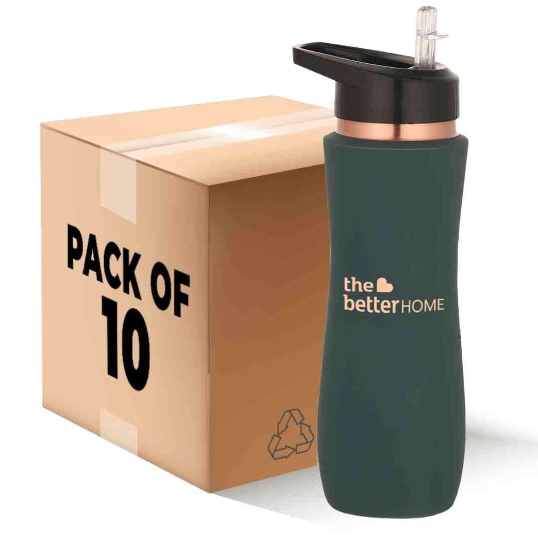 Pack of 10: Copper Water Bottles - 100% Pure Copper, BPA Free | Sipper Included | Size: 950ml | Copper