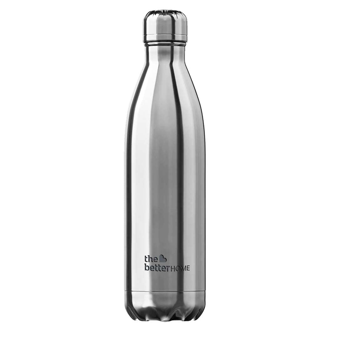 The Better Home 1000 Stainless Steel Insulated Water Bottle 1 Litre | Thermos Flask 1 Litre+ | Hot and Cold Steel Water Bottle 1 Litre | Food Grade & BPA Free Insulated Water Bottles for Kids (Silver)