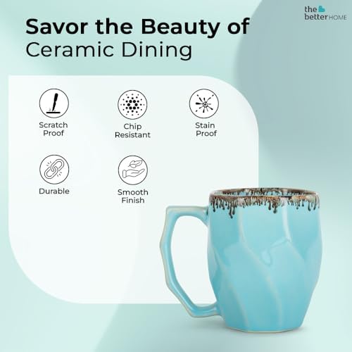 Pack of 8: Ceramic Tea Coffee Cups - Microwave Safe, Scratch Resistant | 280 ml | Sky Blue | Glossy Finish