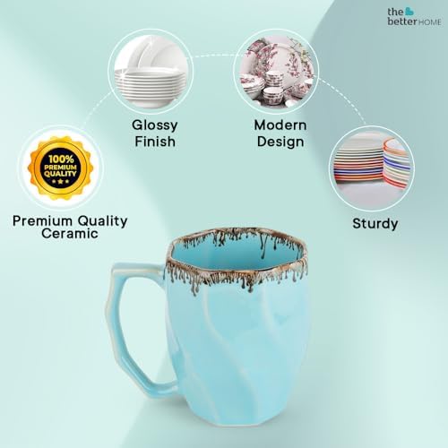 Pack of 8: Ceramic Tea Coffee Cups - Microwave Safe, Scratch Resistant | 280 ml | Sky Blue | Glossy Finish