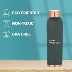 The Better Home 100% Pure Copper Water Bottle 1 Litre, Teal & Savya Home Triply Stainless Steel Saucepan with Lid, 18cm, 2.2 litres (Stove & Induction Cookware) (Green)