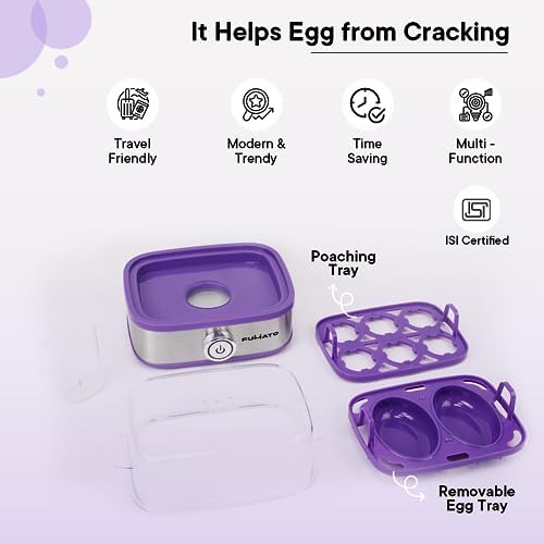 The Better Home FUMATO Eggwhiz Electric Egg Boiler 210W 6 Egg Boiler, Purple & Stainless Steel Water Bottle 1 Litre Pack of 3 Purple