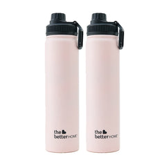 1000 Stainless Steel Insulated Water Bottle with Sipper (710ml) | Thermos Flask Sports Water Bottle | Hot and Cold Steel Water Bottle | Food Grade & BPA Free (Pack of 2, Pink)