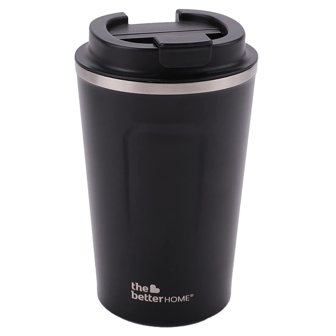 Insulated Coffee Cup Tumbler - Double Walled 304 Stainless Steel, Leakproof & Spillproof | 380 ml | Black