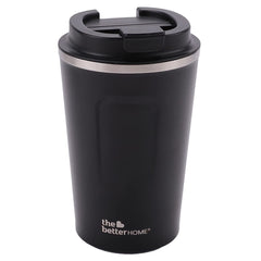 The Better Home 380 ml Insulated Coffee Cup Tumbler | Double Walled 304 Stainless Steel | Leakproof | Spillproof Silicone Rim | 6 hrs hot & Cold | BPA Free | Perfect for Travel, Home & Office | Black