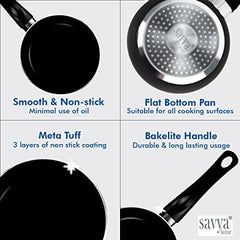 The Better Home Tall Jars 1000ml (Pack of 6) | Food Jars & Containers|Food Storage For Kitchen & SAVYA HOME 18cm Non Stick Fry pan-2.3mm, Black |Pack and Store Combo (2 Containers + Fry Pan)