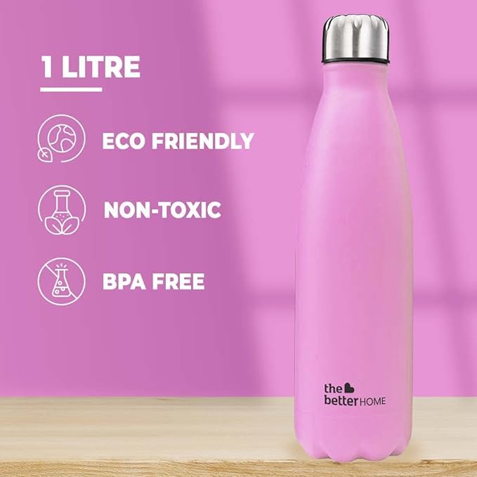 The Better HomeFUMATO Aerochef Smart Touch screen air fryer Pink & Insulated Bottle 1 litre Pink (Pack of 2)