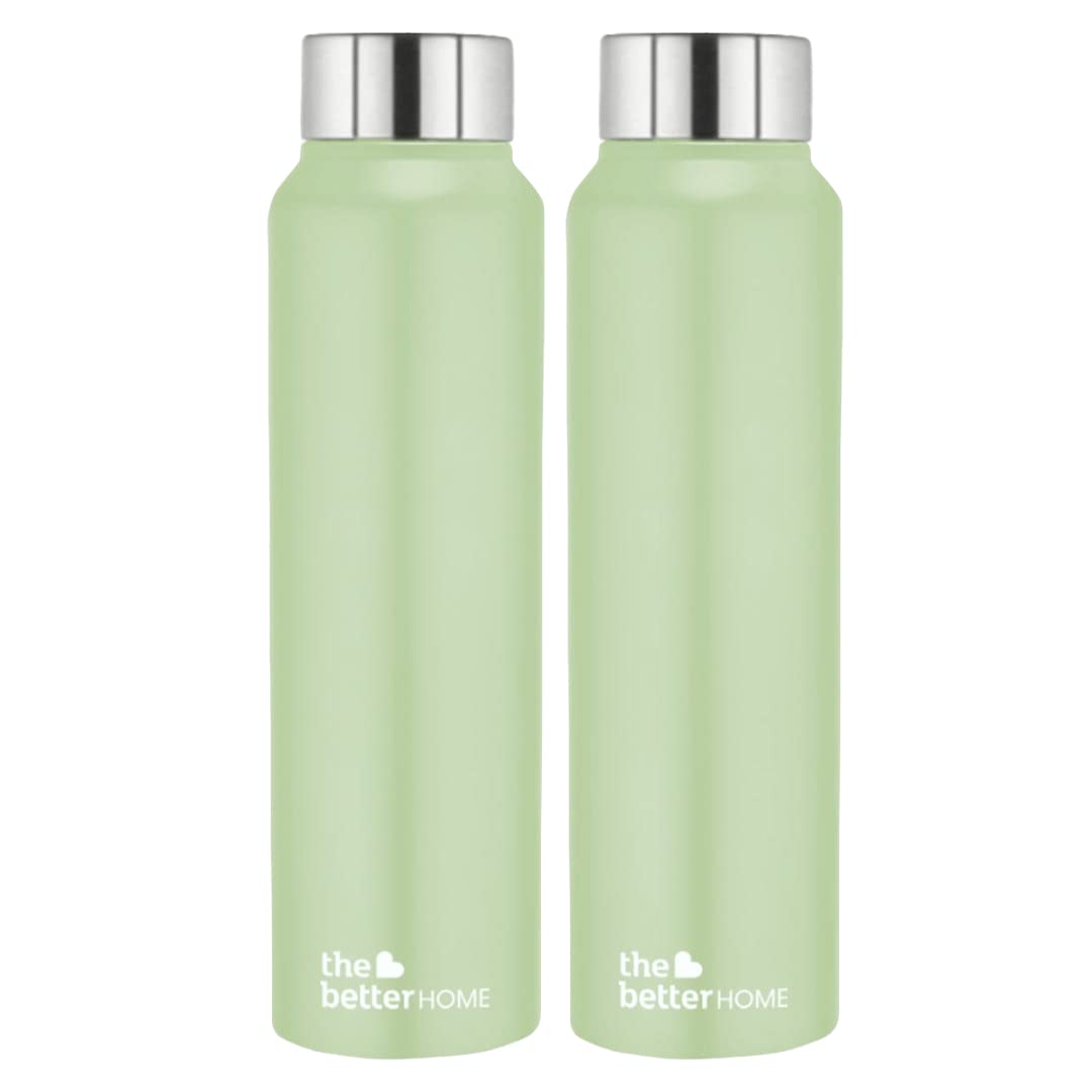 The Better Home Stainless Steel Water Bottle 1 Litre | Leak Proof, Durable & Rust Proof | Non-Toxic & BPA Free Steel Bottles 1+ Litre | Eco Friendly Stainless Steel Water Bottle | Green (Pack of 2)