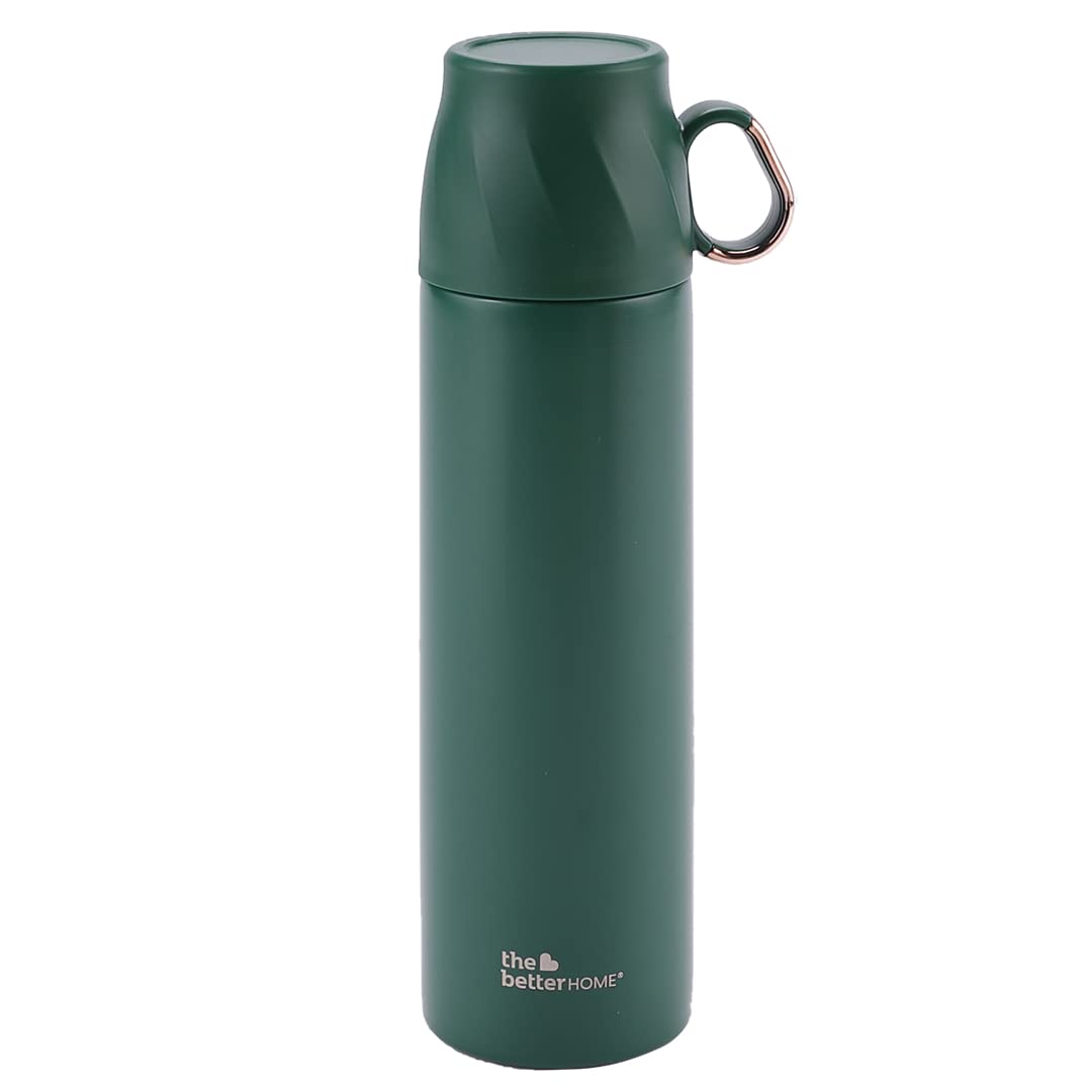 Insulated Flask - Leak Proof, Rust Proof | Includes Cup | 500ml | Dark Green | 6 Hours Hot & Cold