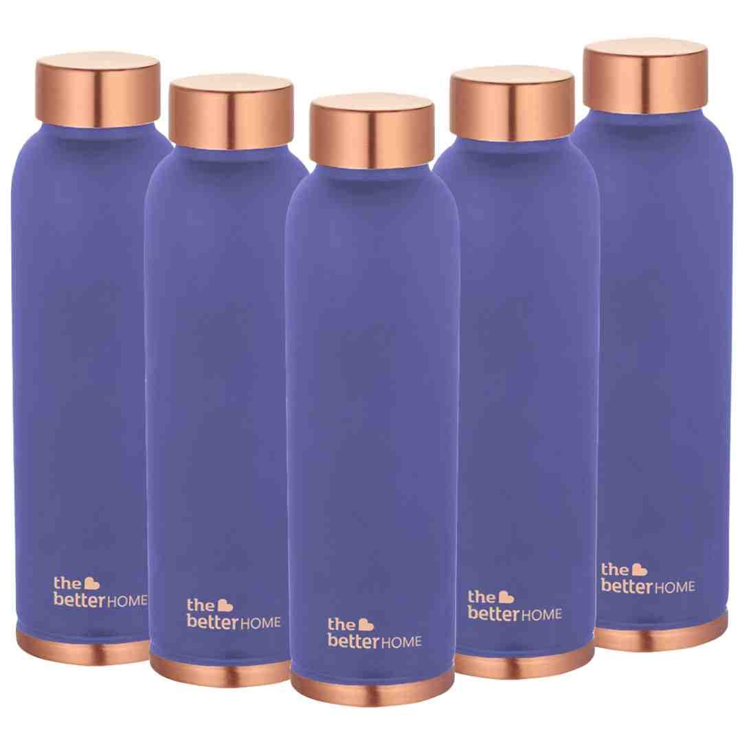 1000 Copper Water Bottle (900ml) | 100% Pure Copper Bottle | BPA Free & Non Toxic Water Bottle with Anti Oxidant Properties of Copper | Purple (Pack of 5)