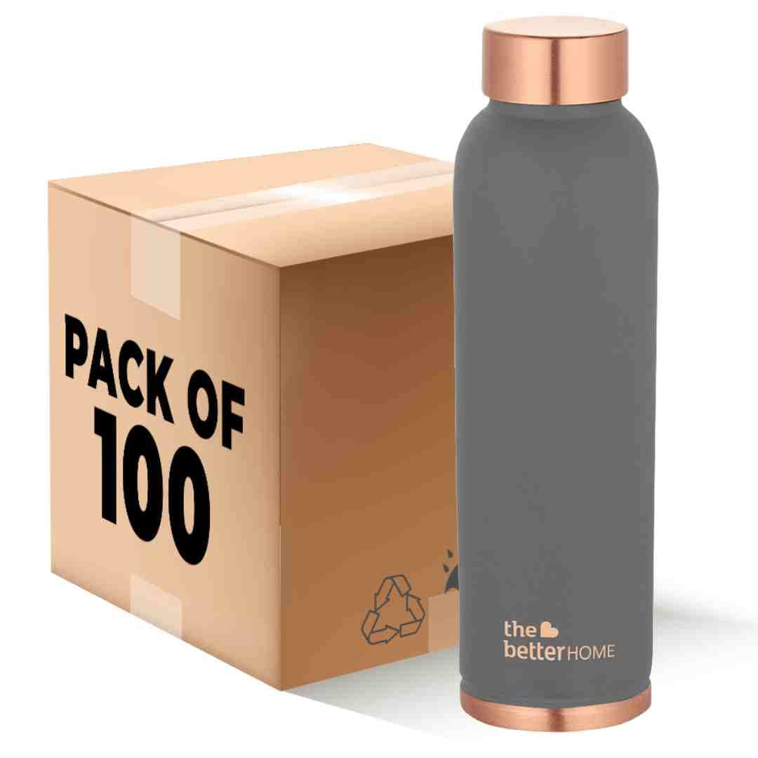 1000 Copper Water Bottle (900ml) | 100% Pure Copper Bottle | BPA Free & Non Toxic Water Bottle with Anti Oxidant Properties of Copper | Grey (Pack of 100)