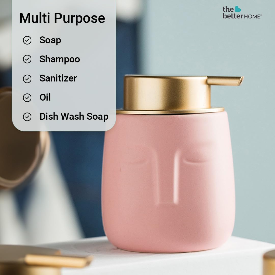 The Better Home 350ml Soap Dispenser Bottle - Pink (Set of 3) |Ceramic Liquid Pump Dispenser for Kitchen, Wash-Basin, and Bathroom