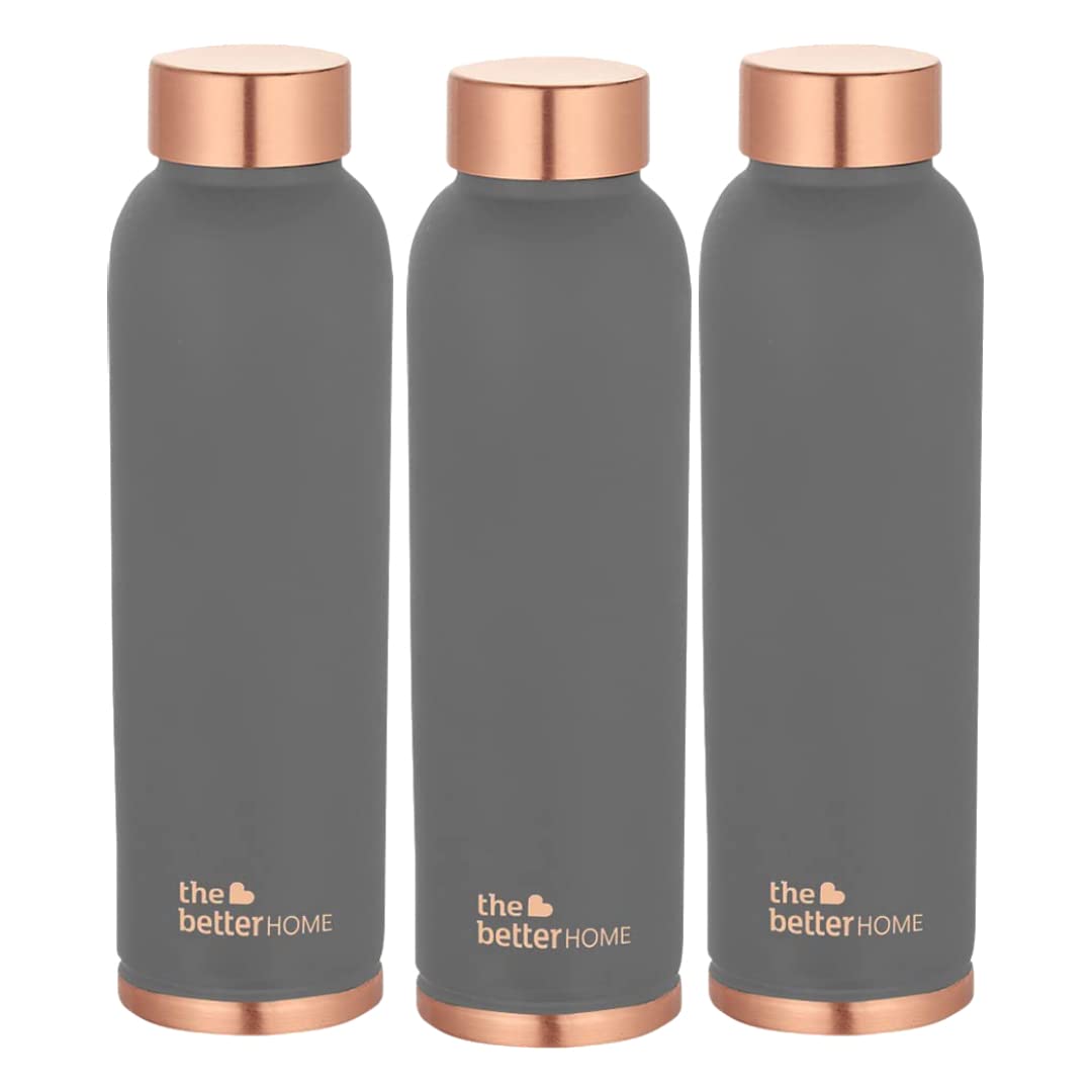 Combo: Copper Water Bottles - BPA Free, Leak Proof | Set of 3 | 1 Litre Each | Grey Color